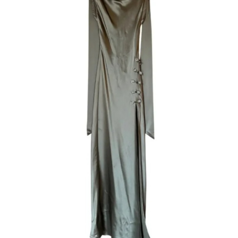SAU LEE REVOVLE Priscilla Gown in Olive Green Draped Open Back - Picture 2 of 11